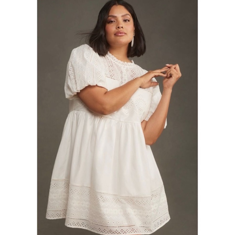 Anthropologie Forever That Girl Puff-Sleeve Lace Babydoll Mini Dress